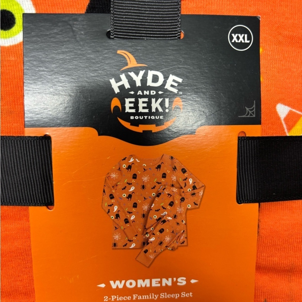 Hyde & Eek! Woman’s Orange Halloween Pajama Set size XXl pants and long shirt - Picture 2 of 3
